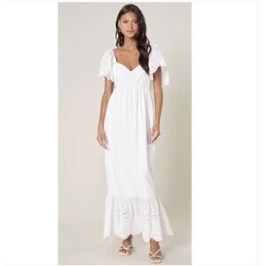 NEW! SUGAR LIPS 'Wild Heart' Eyelet Poplin Maxi Dress in WHITE (M)